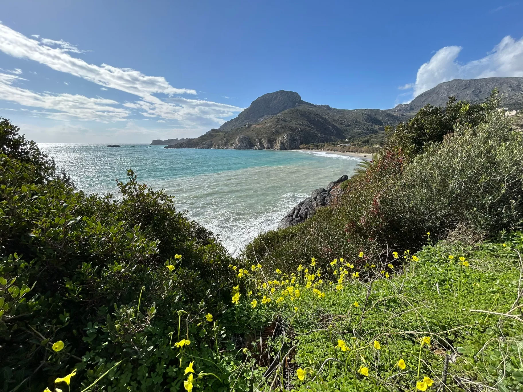 Malerische Bucht mit türkisblauem Meer und grüner Vegetation